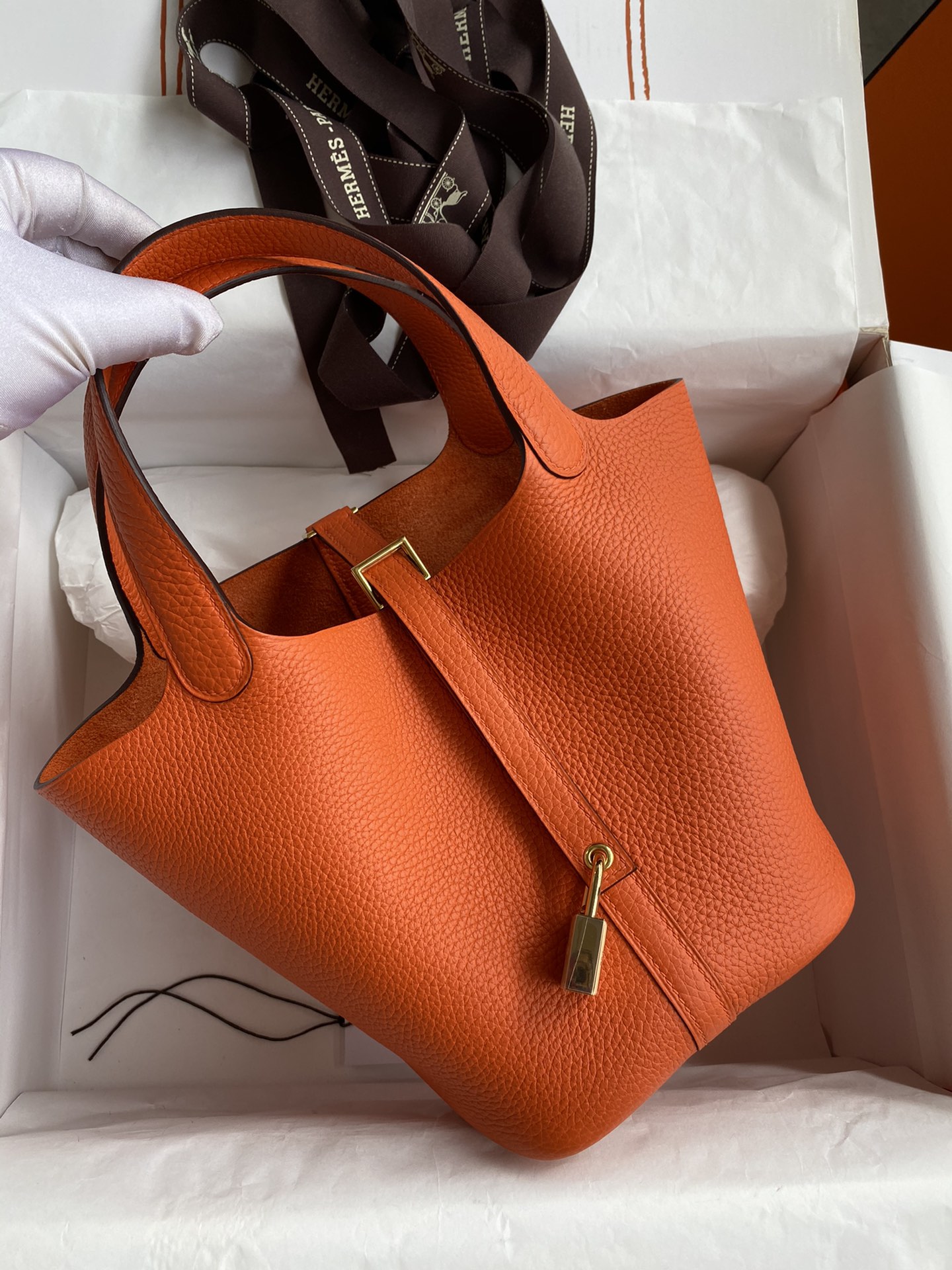 Hermes Picotin Lock 18 Bag In Orange Clemence Leather